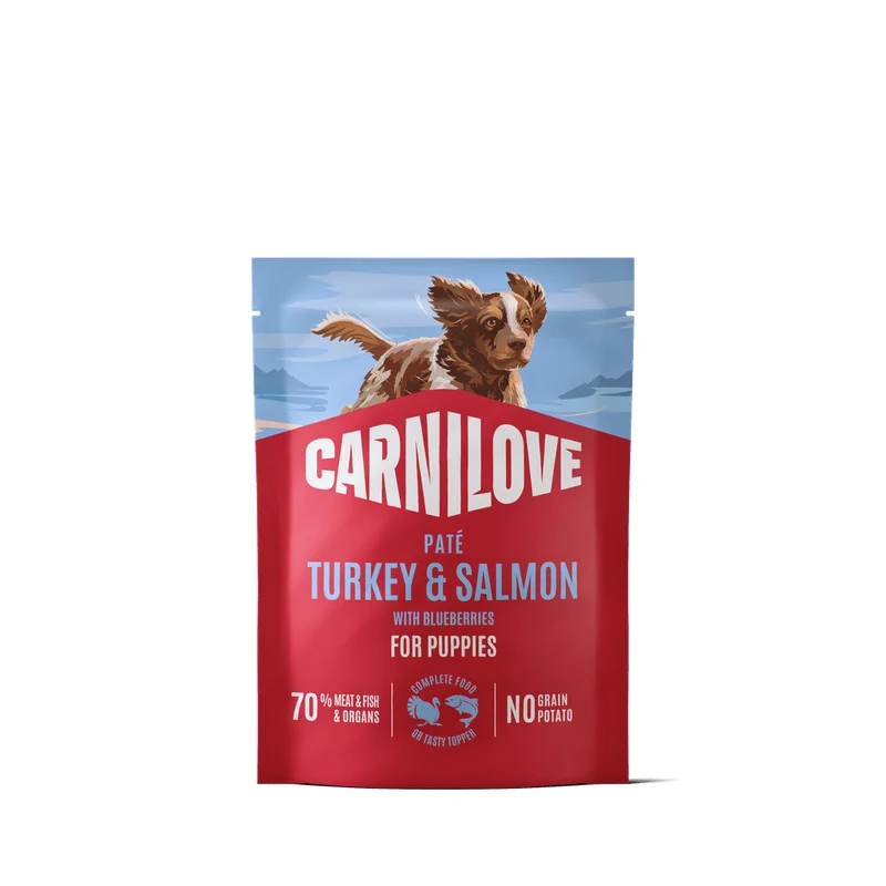 Carnilove Dog Kapsa Paté Krůta a losos + borůvky pro štěňata 300g