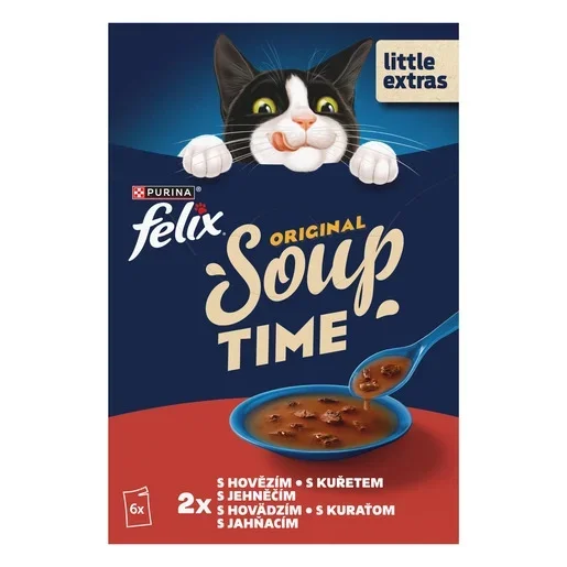 Felix Soup polévky pro kočky hovězí kuře jehněčí 6 x 48g