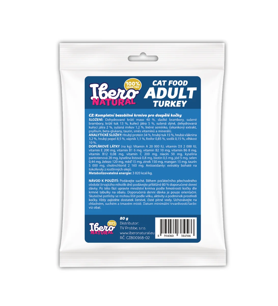 Vzorek - Ibero Grain-free Cat Hairball Turkey - 80g