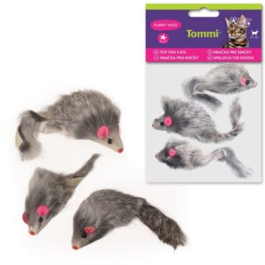 Myška pro kočky střední, chlupatá, 6,5cm, 3ks - potřeby pro kočky