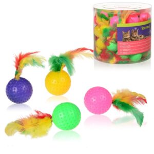 Hračky pro kočky - chrastící míček s peříčkem, 4,5cm, tubus 60ks