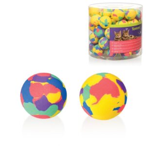 Hračky pro kočky - duhový míček mechová guma, mix barev, tubus 60ks