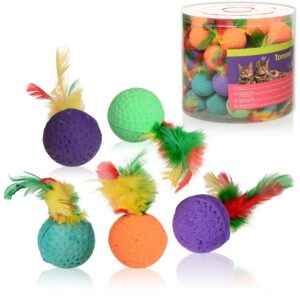 Hračky pro kočky - pěnový míček s peřím, 4cm