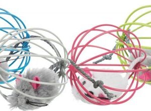 Trixie Plyšová myš v kulaté barevné kleci 6cm