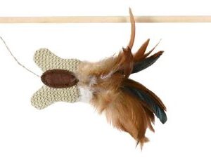 Trixie Udička s jutovým motýlkem s peřím a catnipem 45cm