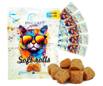 Fine Cat Soft Roll svačinka pro kočky Kuřecí s lososem 5x10g Fine Cat Soft Roll svačinka pro kočky Kuřecí s lososem 5x10g
