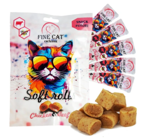 Fine Cat Soft Roll svačinka pro kočky Kuřecí s hovězím 5x10g