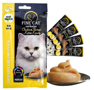 Fine Cat Exclusive Krémová svačinka pro kočky Kuře&Krevety 4x15g