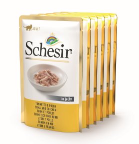 Schesir Cat Adult tuňák a kuře v želé 6x85g