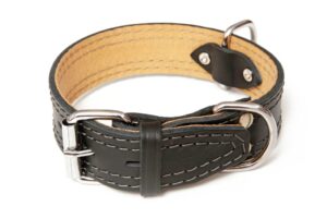 Bafpet Kožený obojek zdobený šitím HERRY 80cm/45mm černá