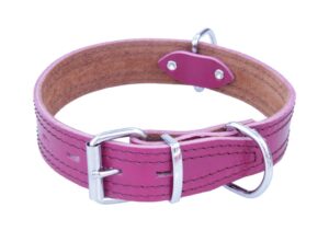 Bafpet Kožený obojek zdobený šitím HERRY 50cm/35mm fuchsie