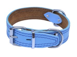 Bafpet Kožený obojek zdobený šitím HERRY 65cm/40mm světle modrá