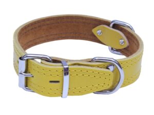 Bafpet Kožený obojek zdobený šitím HERRY 50cm/35mm žlutá