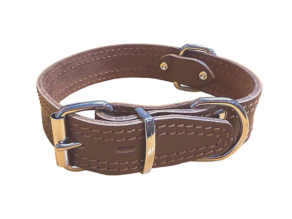 Bafpet Kožený obojek zdobený šitím HERRY 60cm/35mm hnědá Bafpet Kožený obojek zdobený šitím HERRY 60cm/35mm hnědá