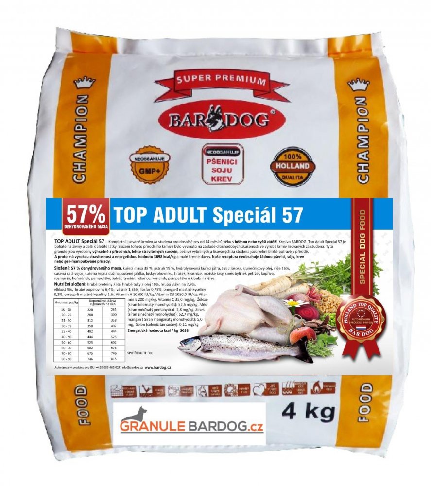 Granule Bardog Lisované granule BARDOG TOP ADULT Speciál 57 - 4 kg Granule Bardog Lisované granule BARDOG TOP ADULT Speciál 57 - 4 kg