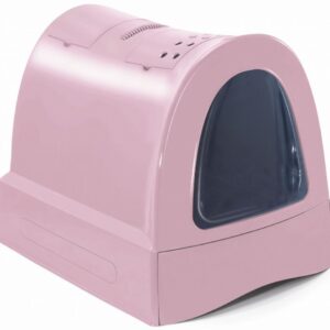 Argi IMAC Krytý kočičí záchod s výsuvnou zásuvkou pro stelivo růžová- 40x56x42,5 cm – Růžová