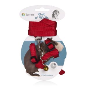 Nylonový postroj s plastovými sponami a rolničkou + vodítko pro morče (120cm délka, 15/25cm postroj)