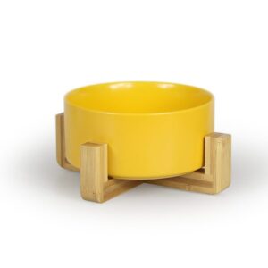 Aminela keramická miska v dřevěném stojanu – žlutá 750ml