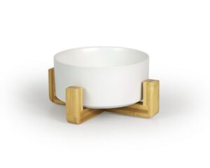 Aminela keramická miska v dřevěném stojanu - bílá 750ml