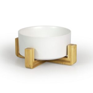 Aminela keramická miska v dřevěném stojanu – bílá 750ml