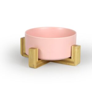 Aminela keramická miska v dřevěném stojanu – růžová 750ml