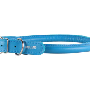 Obojek kožený Glamour Round – modrý (45-53cm/13mm)