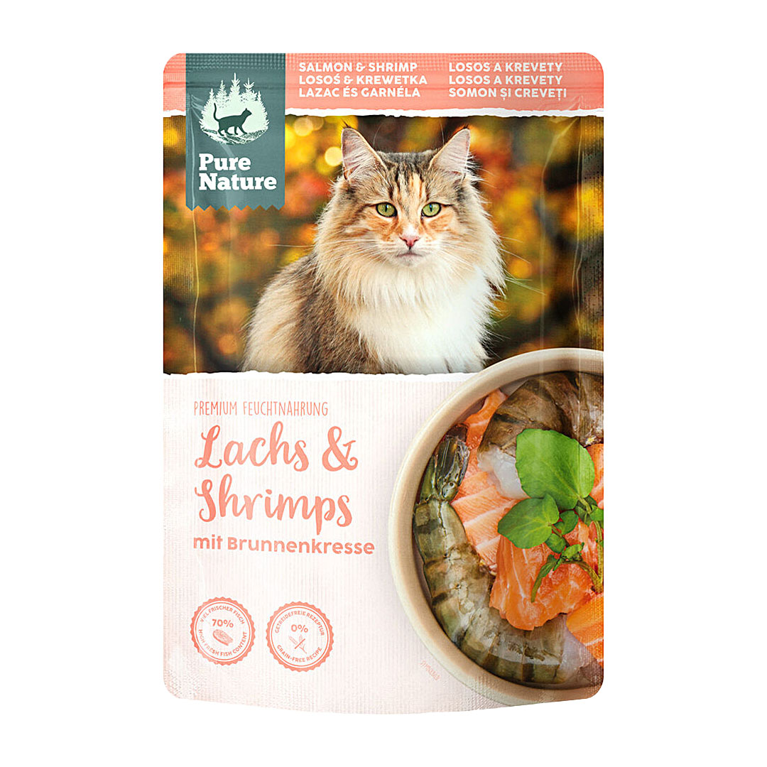 Pure Nature Cat Adult kapsička Losos a Krevety s řeřichou 80g Pure Nature Cat Adult kapsička Losos a Krevety s řeřichou 80g