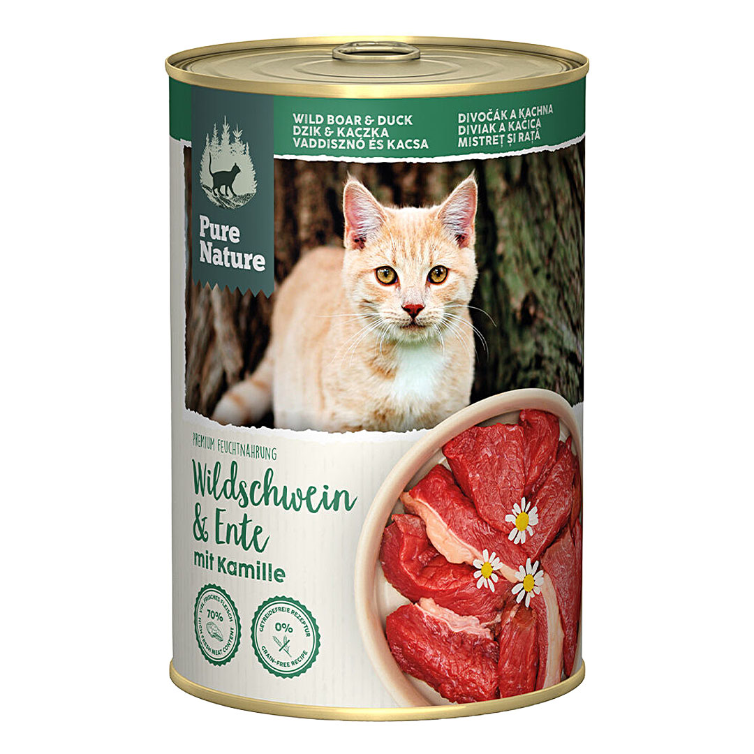 Pure Nature Cat Adult konzerva Divočák a Kachna s heřmánkem 400g Pure Nature Cat Adult konzerva Divočák a Kachna s heřmánkem 400g