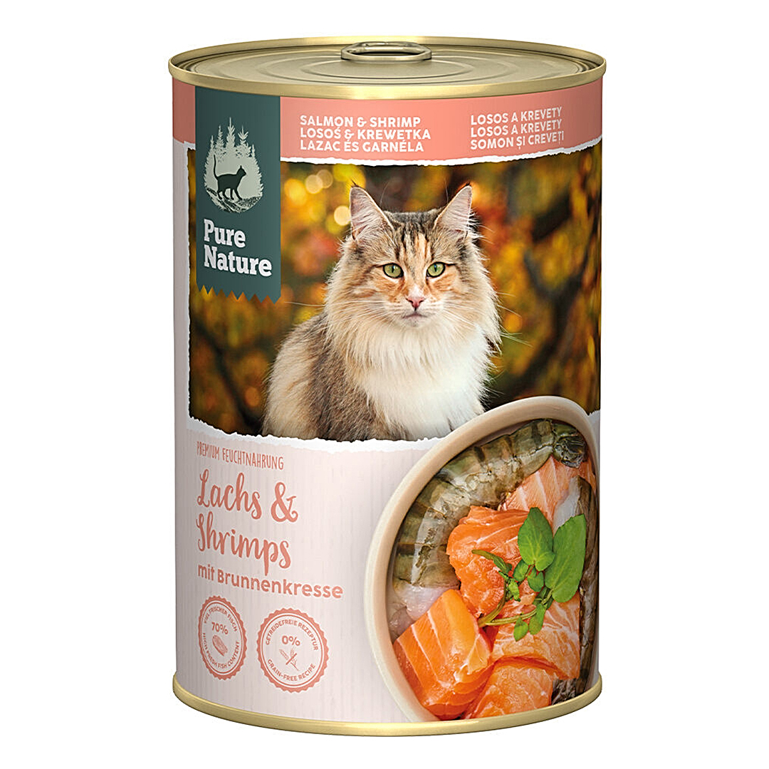Pure Nature Cat Adult konzerva Losos a Krevety s řeřichou 375g Pure Nature Cat Adult konzerva Losos a Krevety s řeřichou 375g