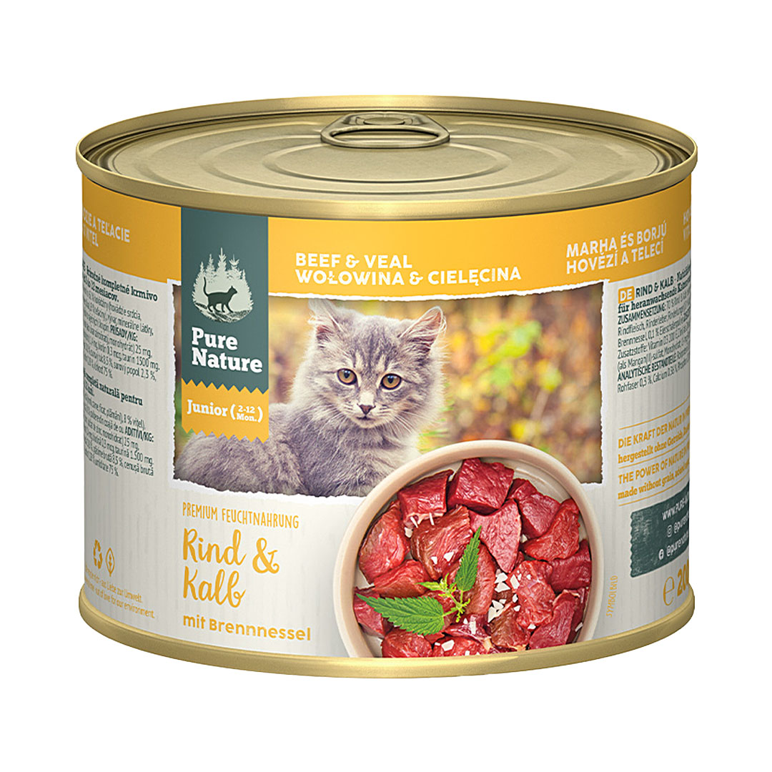 Pure Nature Cat Junior konzerva Hovězí a Telecí s kopřivou 200g Pure Nature Cat Junior konzerva Hovězí a Telecí s kopřivou 200g