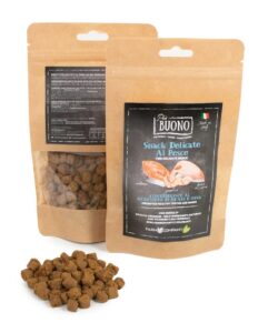 Farm Company PIU BUONO pamlsky pro psy s lososem, rybou a krevetami 80g