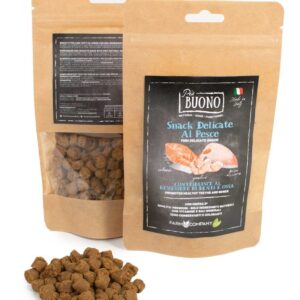 Farm Company PIU BUONO pamlsky pro psy s lososem, rybou a krevetami 80g