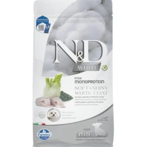 N&D WHITE Dog GF Sea Bass, Spirulina & Fennel Puppy Mini 1,5 kg