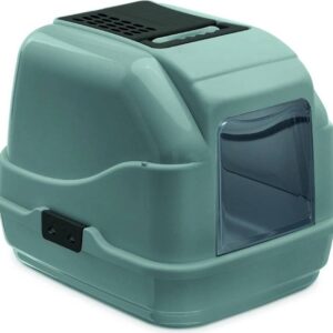 IMAC Krytý kočičí záchod z recyklovaného plastu s uhlíkovým filtrem a lopatkou – zelený – D 50 x Š 40 x V 40 cm