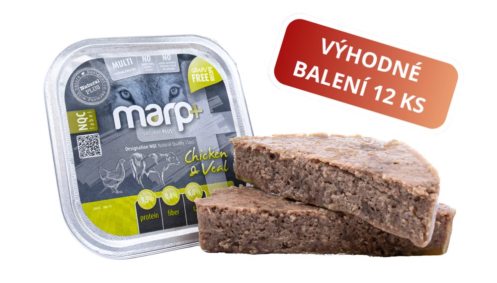 Marp Natural Plus vanička pro psy s kuřetem a telecím 12x150g Marp Natural Plus vanička pro psy s kuřetem a telecím 12x150g