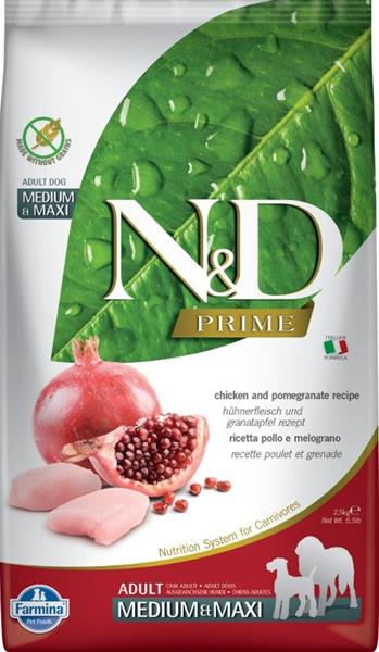 N&D PRIME Dog GF Chicken & Pomegranate Puppy Medium & Maxi 2,5 kg N&D PRIME Dog GF Chicken & Pomegranate Puppy Medium & Maxi 2,5 kg