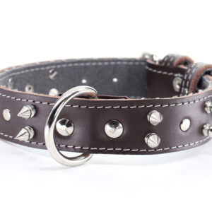 Apex kožený obojek pro psa s hroty | 22 – 65 cm Barva: Hnědá, Obvod krku: 55 – 63 cm, Šířka: 4 cm