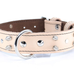 Apex kožený obojek pro psa s hroty | 22 – 65 cm Barva: Béžová, Obvod krku: 50 – 58 cm, Šířka: 4 cm