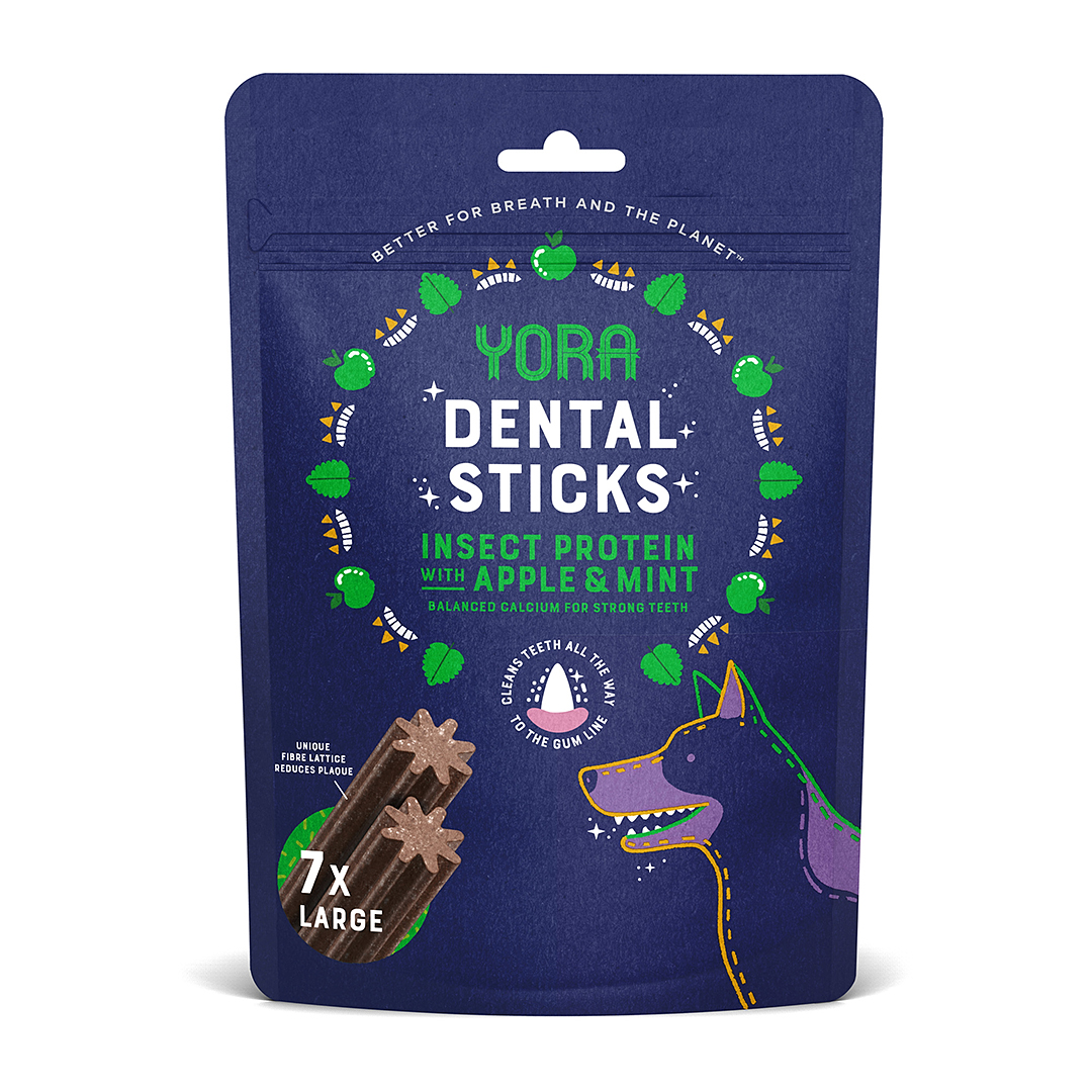 YORA dentální tyčinky z hmyzu s jablkem a mátou 270g Large YORA dentální tyčinky z hmyzu s jablkem a mátou 270g Large