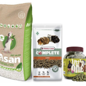 Balíček morče  – Asan aloe42 l , krmivo 1,75 kg, pamlsky