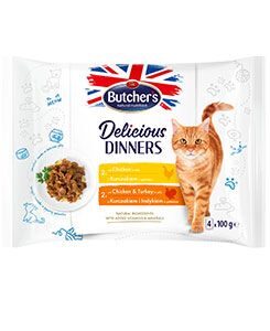 Butcher’s Butcher’s Cat Delic.Dinners kuř/kuř+krůtí kapsa 4x100g