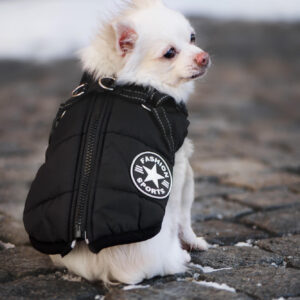 Vsepropejska Achar zimní bunda pro psa s postrojem Barva: Černá, Délka zad (cm): 26, Obvod hrudníku: 38 – 42 cm