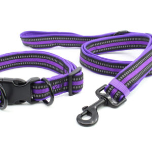 Vsepropejska Cubo obojek pro psa s vodítkem | 32 – 56 cm Barva: Fialová, Obvod krku: 34 – 56 cm, Šířka: 2,5 cm