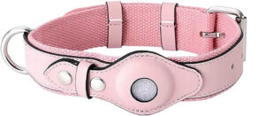 Petify Kožený obojek pro psa Buddy s pouzdrem na AirTag růžový Velikost: S