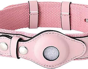Petify Kožený obojek pro psa Buddy s pouzdrem na AirTag růžový Velikost: S