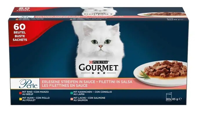 Gourmet Perle hovězí, kuřecí, králičí a losos 60 x 85 g Gourmet Perle hovězí, kuřecí, králičí a losos 60 x 85 g
