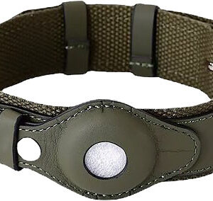 Petify Kožený obojek pro psa Buddy s pouzdrem na AirTag zelený Velikost: S