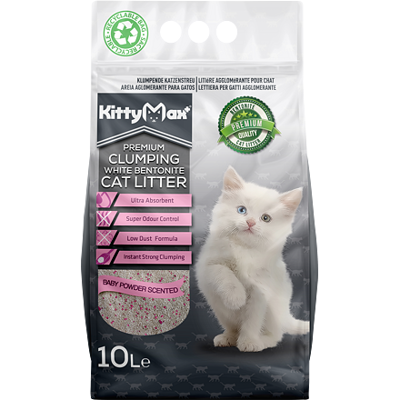 KITTYMAX hrudkující, bezprašný bílý bentonit BABY POWDER 10 l