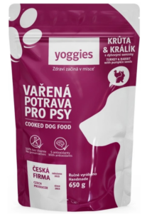 650g Yoggies Vařená potrava pro psy – krůtí a králičí maso s dýňovými semínky