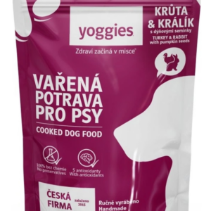 650g Yoggies Vařená potrava pro psy – krůtí a králičí maso s dýňovými semínky